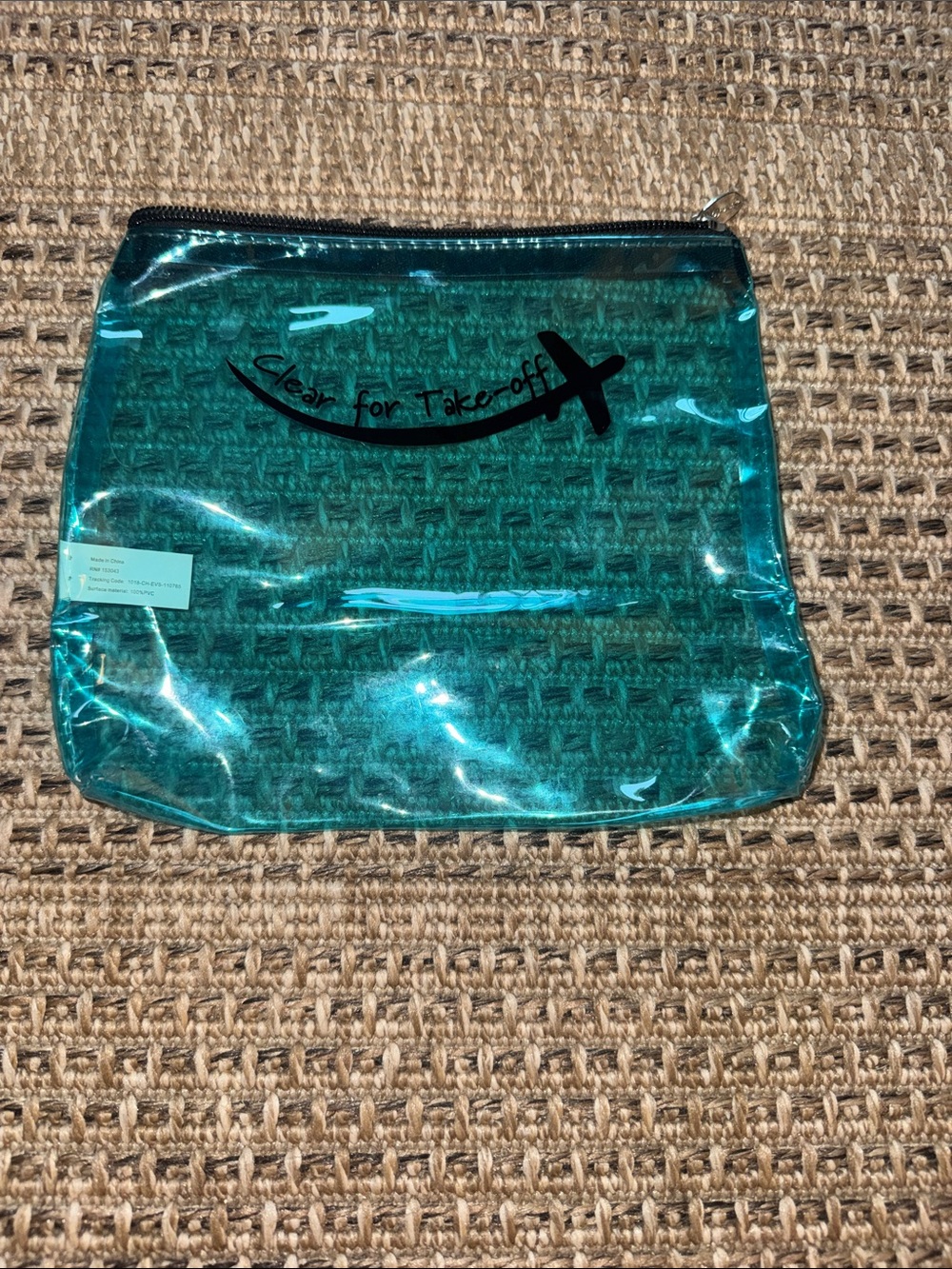 Clear Teal Travel Pouch with Airplane Graphic